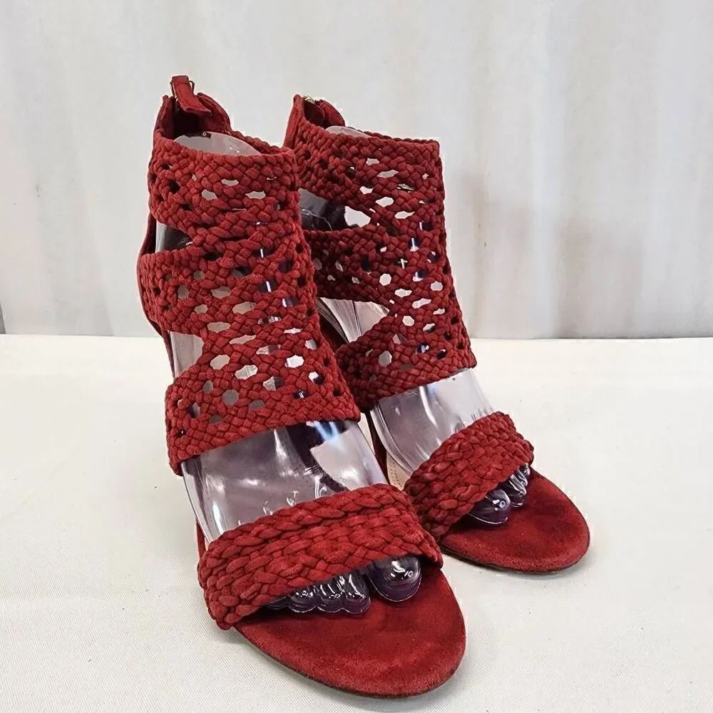 Sandro Paris Agate Suede Heeled Sandal in Bordeaux Size 39 (8.5)